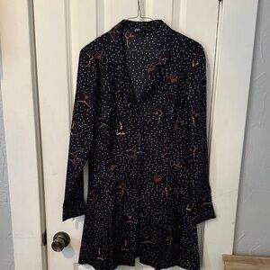 Zara Navy Polka Dot Dress with Orange Accents